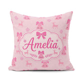 Custom Name Pink Bell Bow Reindeer Snowflake Christmas Seamless Square Filled Cushion Throw Pillow Sofa Bed Home Decor Zip Washable UK Made