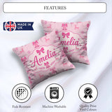 Custom Name Pink Bell Bow Reindeer Snowflake Christmas Seamless Square Filled Cushion Throw Pillow Sofa Bed Home Decor Zip Washable UK Made