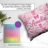 Custom Name Pink Bell Bow Reindeer Snowflake Christmas Seamless Square Filled Cushion Throw Pillow Sofa Bed Home Decor Zip Washable UK Made