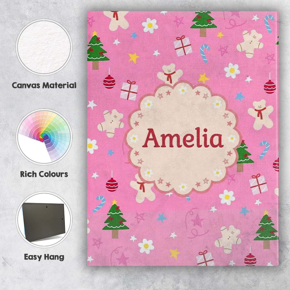 Personalised Name Cute Christmas Gingerbread Custom Bespoke  Contemporary Display Canvas Wall Art Print Decor Picture Ready to Hang
