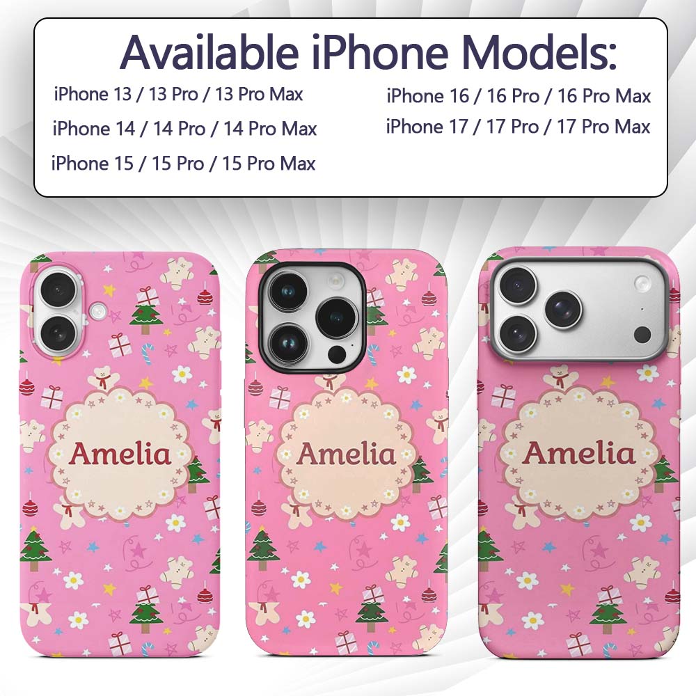 Cute Christmas Gingerbread Tree Printed Design Custom Name Protective Phone Case Mobile Cover Durable Everyday Smartphone Shock Resistant