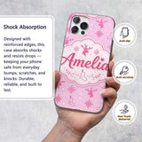 Minimal Pink Reindeer Snowflake Stocking Seamless Custom Name Protective Phone Case Mobile Cover Durable Everyday Smartphone Shock Resistant