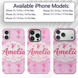 Minimal Pink Reindeer Snowflake Stocking Seamless Custom Name Protective Phone Case Mobile Cover Durable Everyday Smartphone Shock Resistant