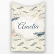 Vintage Whale Seamless Pattern Soft Beige Marine Animal Design  Personalised Custom Name Super Soft Fleece Blanket Bed Sofa Throw