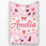 Festive Red White Christmas Mixed Seamless Pattern Cute Unique Gift  Personalised Custom Name Super Soft Fleece Blanket Bed Sofa Throw