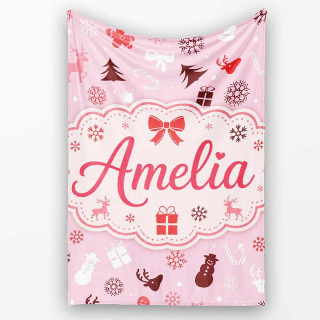 Festive Red White Christmas Mixed Seamless Pattern Cute Unique Gift  Personalised Custom Name Super Soft Fleece Blanket Bed Sofa Throw