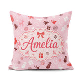 Custom Name Festive Red White Christmas Mixed Seamless Pattern Square Filled Cushion Throw Pillow Sofa Bed Home Decor Zip Washable UK Made