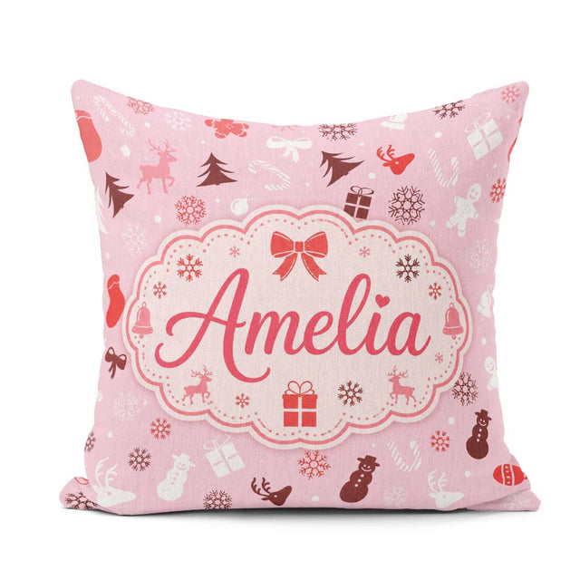 Custom Name Festive Red White Christmas Mixed Seamless Pattern Square Filled Cushion Throw Pillow Sofa Bed Home Decor Zip Washable UK Made