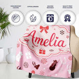 Festive Red White Christmas Mixed Seamless Pattern Cute Unique Gift  Personalised Custom Name Super Soft Fleece Blanket Bed Sofa Throw