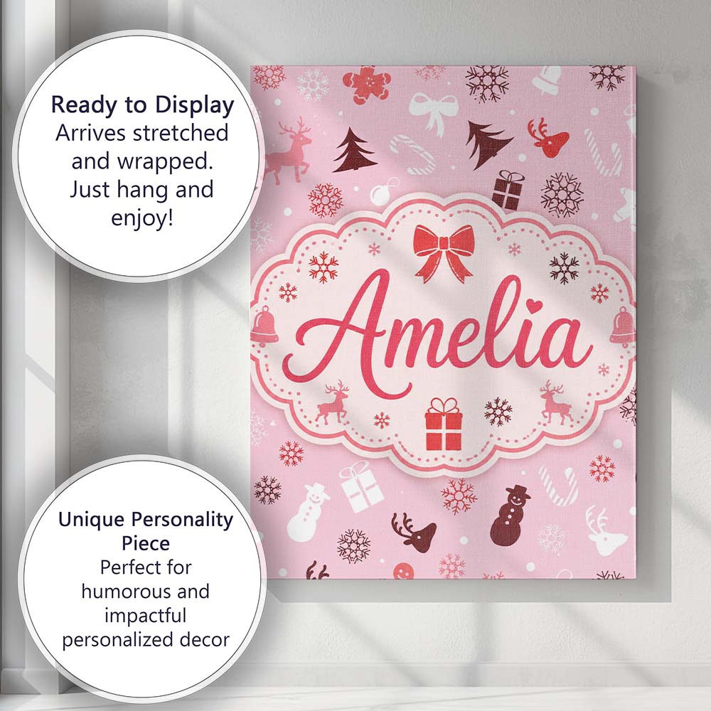Personalised Name Festive Red White Christmas Custom Unique Gift Idea Modern Room Accent Canvas Wall Art Print Decor Picture Ready to Hang