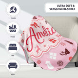 Festive Red White Christmas Mixed Seamless Pattern Cute Unique Gift  Personalised Custom Name Super Soft Fleece Blanket Bed Sofa Throw