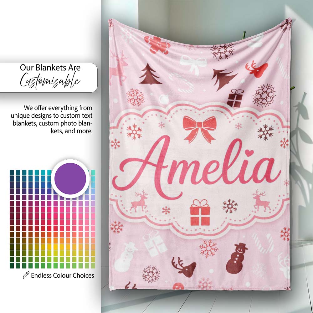 Festive Red White Christmas Mixed Seamless Pattern Cute Unique Gift  Personalised Custom Name Super Soft Fleece Blanket Bed Sofa Throw