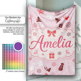 Festive Red White Christmas Mixed Seamless Pattern Cute Unique Gift  Personalised Custom Name Super Soft Fleece Blanket Bed Sofa Throw