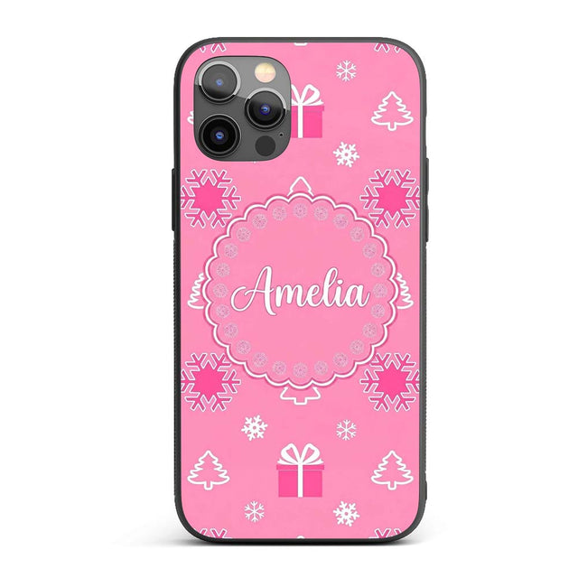 Simple Pink Snowflake Tree Gift Winter Seamless Custom Name Protective Phone Case Mobile Cover Durable Everyday Smartphone Shock Resistant