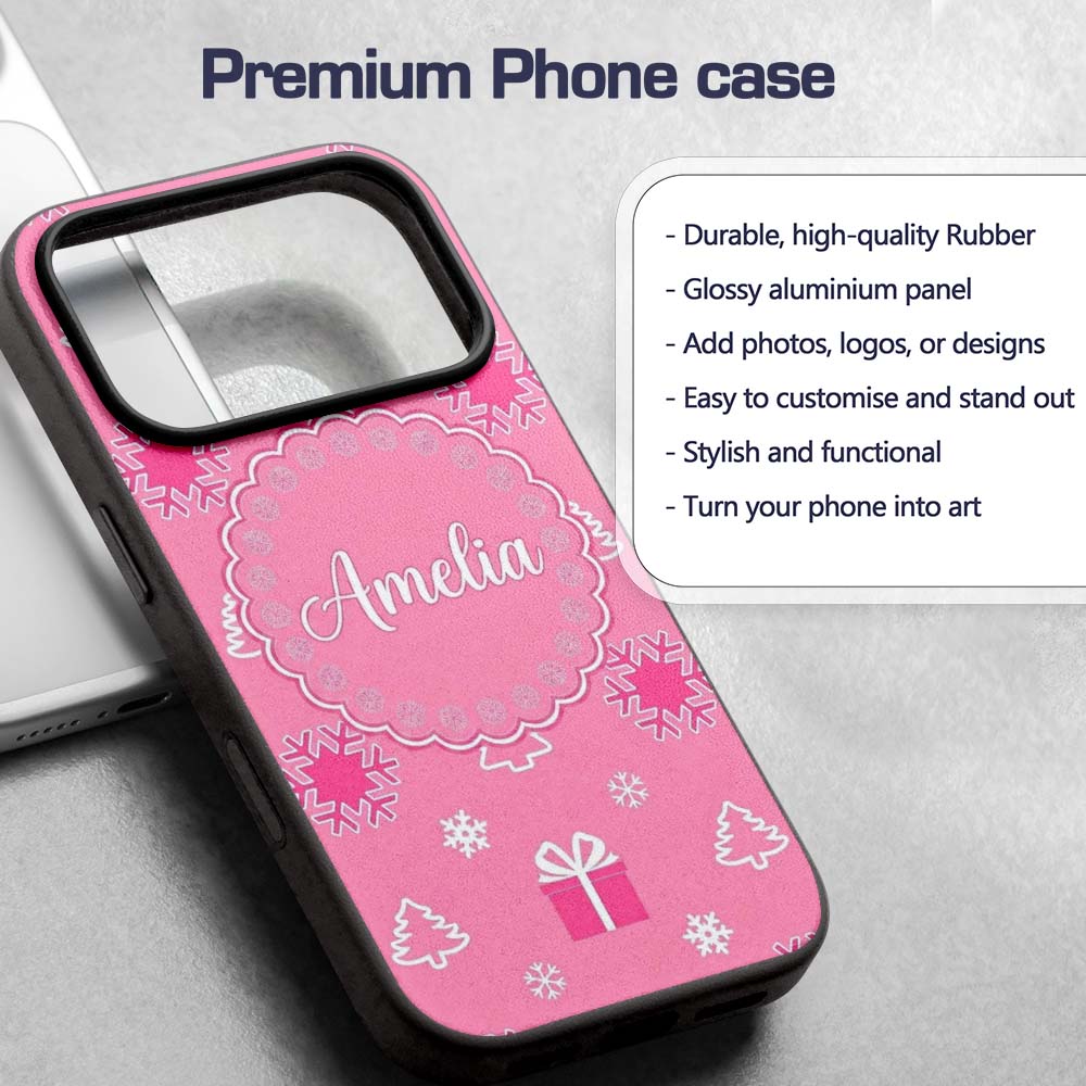 Simple Pink Snowflake Tree Gift Winter Seamless Custom Name Protective Phone Case Mobile Cover Durable Everyday Smartphone Shock Resistant