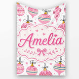 Cute Pink Christmas Baubles Ornament Hanging Seamless Pattern Lovely  Personalised Custom Name Super Soft Fleece Blanket Bed Sofa Throw