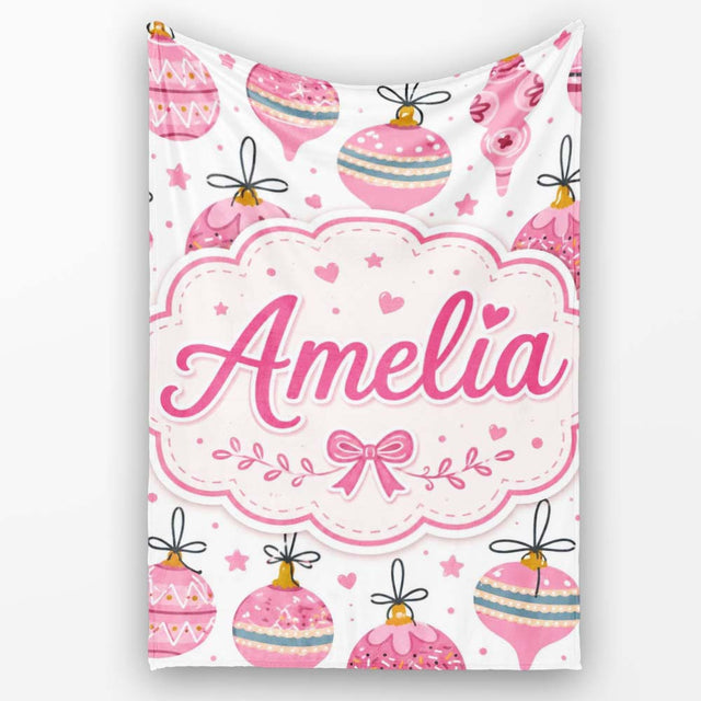 Cute Pink Christmas Baubles Ornament Hanging Seamless Pattern Lovely  Personalised Custom Name Super Soft Fleece Blanket Bed Sofa Throw