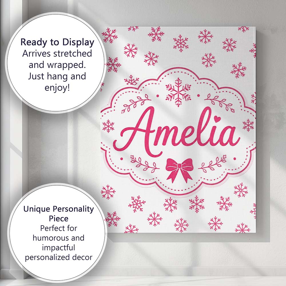 Personalised Name Minimal Pink Snowflake Custom  Unique Gift Idea Elegant Feature Canvas Wall Art Print Decor Picture Ready to Hang
