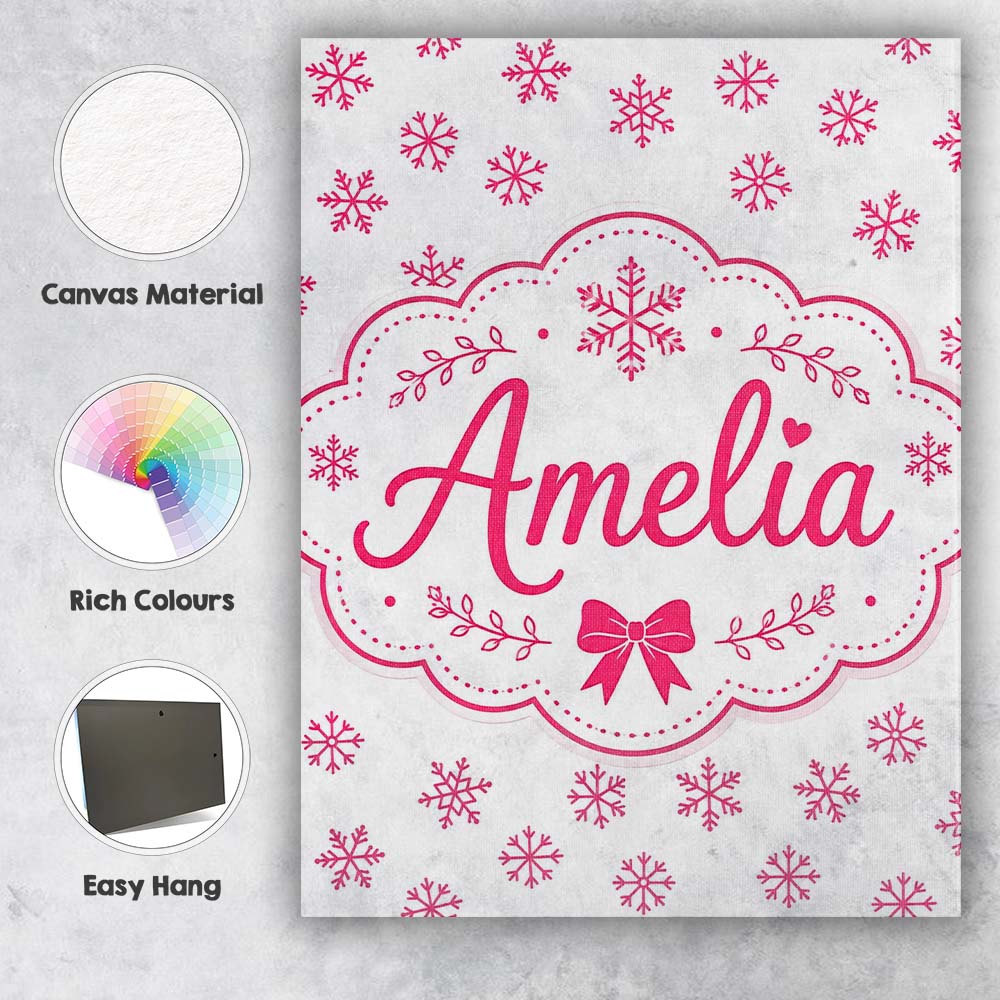 Personalised Name Minimal Pink Snowflake Custom  Unique Gift Idea Elegant Feature Canvas Wall Art Print Decor Picture Ready to Hang