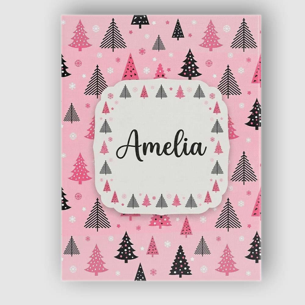 Personalised Name Modern Pink Black Christmas Custom Bespoke  Contemporary Display Canvas Wall Art Print Decor Picture Ready to Hang
