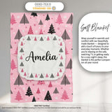 Modern Pink Black Christmas Tree Snowflake Seamless Pattern Lovely  Personalised Custom Name Super Soft Fleece Blanket Bed Sofa Throw