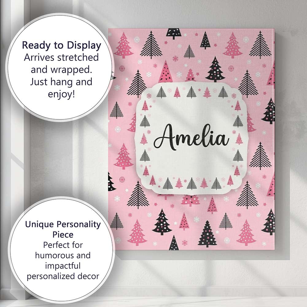 Personalised Name Modern Pink Black Christmas Custom Bespoke  Contemporary Display Canvas Wall Art Print Decor Picture Ready to Hang