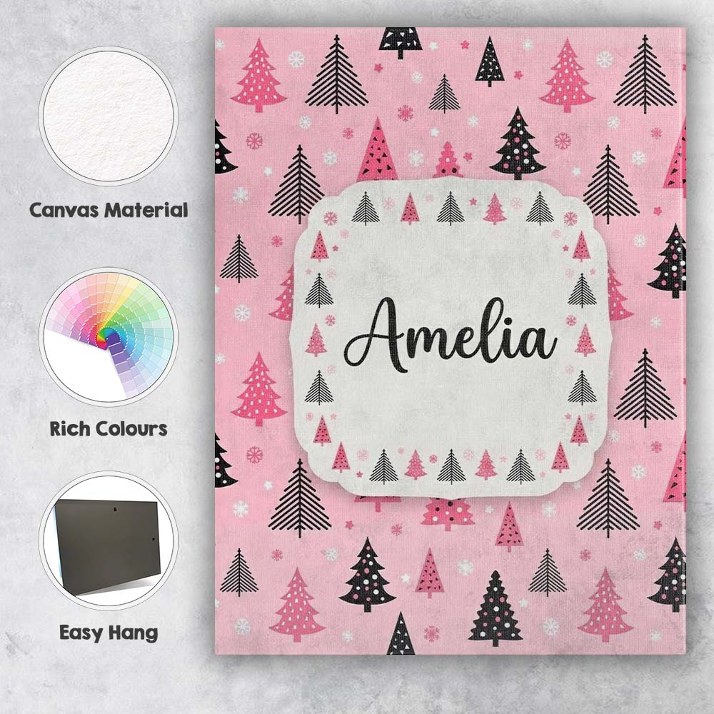 Personalised Name Modern Pink Black Christmas Custom Bespoke  Contemporary Display Canvas Wall Art Print Decor Picture Ready to Hang
