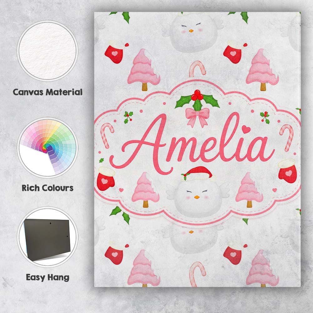 Personalised Name Cute Winter Bird Santa Custom  Unique Gift Idea Elegant Feature Canvas Wall Art Print Decor Picture Ready to Hang