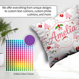 Custom Name Cute Winter Bird Santa Hat Candy Cane Holly Seamless Square Filled Cushion Throw Pillow Sofa Bed Home Decor Zip Washable UK Made
