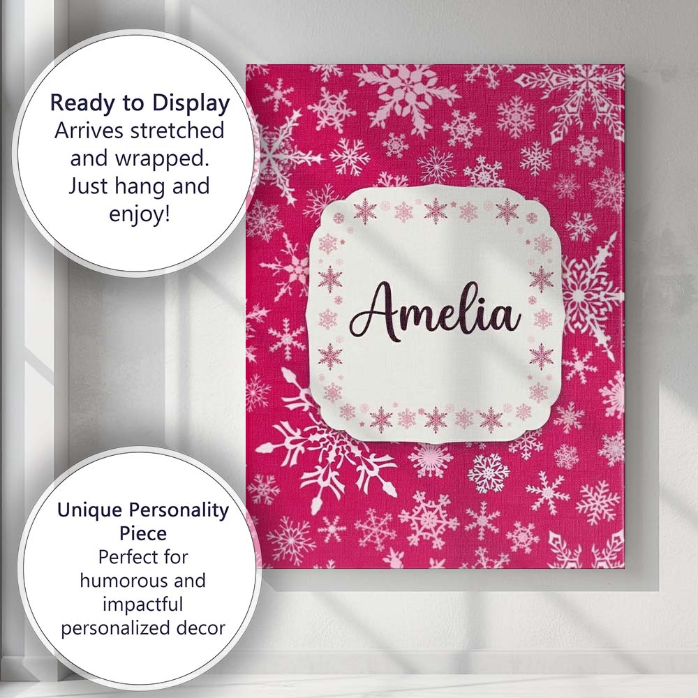 Personalised Name Classic Red White Snowflake Custom Unique Gift Idea Modern Room Accent Canvas Wall Art Print Decor Picture Ready to Hang