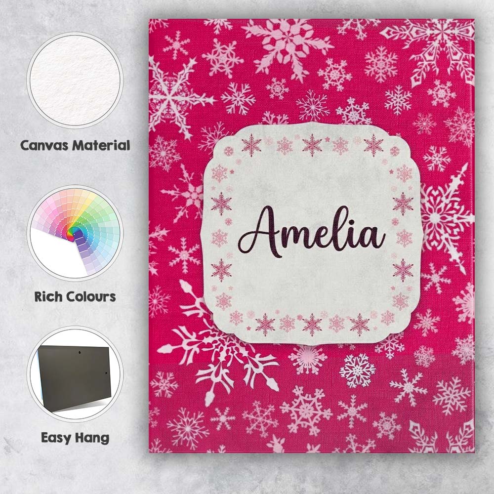Personalised Name Classic Red White Snowflake Custom Unique Gift Idea Modern Room Accent Canvas Wall Art Print Decor Picture Ready to Hang