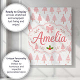 Personalised Name Soft Pink Christmas Tree Custom  Unique Gift Idea Elegant Feature Canvas Wall Art Print Decor Picture Ready to Hang