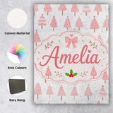Personalised Name Soft Pink Christmas Tree Custom  Unique Gift Idea Elegant Feature Canvas Wall Art Print Decor Picture Ready to Hang