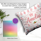 Custom Name Soft Pink Christmas Tree Forest Seamless Pattern Square Filled Cushion Throw Pillow Sofa Bed Home Decor Zip Washable UK Made