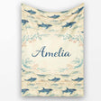 Ocean Whale Seamless Pattern Distressed Beige Marine Animal Design  Personalised Custom Name Super Soft Fleece Blanket Bed Sofa Throw