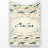 Ocean Whale Seamless Pattern Distressed Beige Marine Animal Design  Personalised Custom Name Super Soft Fleece Blanket Bed Sofa Throw