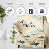 Ocean Whale Seamless Pattern Distressed Beige Marine Animal Design  Personalised Custom Name Super Soft Fleece Blanket Bed Sofa Throw