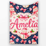 Watercolor Snowman Mittens Stars Winter Seamless Pattern Lovely  Personalised Custom Name Super Soft Fleece Blanket Bed Sofa Throw