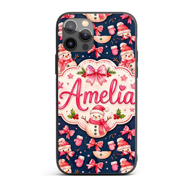 Watercolor Snowman Mittens Stars Winter Seamless Custom Name Protective Phone Case Mobile Cover Durable Everyday Smartphone Shock Resistant