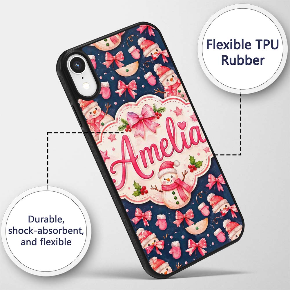 Watercolor Snowman Mittens Stars Winter Seamless Custom Name Protective Phone Case Mobile Cover Durable Everyday Smartphone Shock Resistant