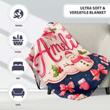 Watercolor Snowman Mittens Stars Winter Seamless Pattern Lovely  Personalised Custom Name Super Soft Fleece Blanket Bed Sofa Throw