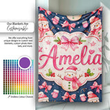 Watercolor Snowman Mittens Stars Winter Seamless Pattern Lovely  Personalised Custom Name Super Soft Fleece Blanket Bed Sofa Throw