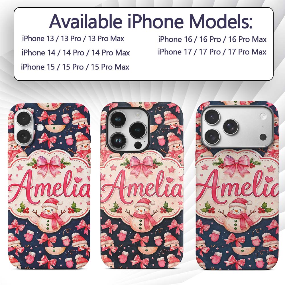 Watercolor Snowman Mittens Stars Winter Seamless Custom Name Protective Phone Case Mobile Cover Durable Everyday Smartphone Shock Resistant