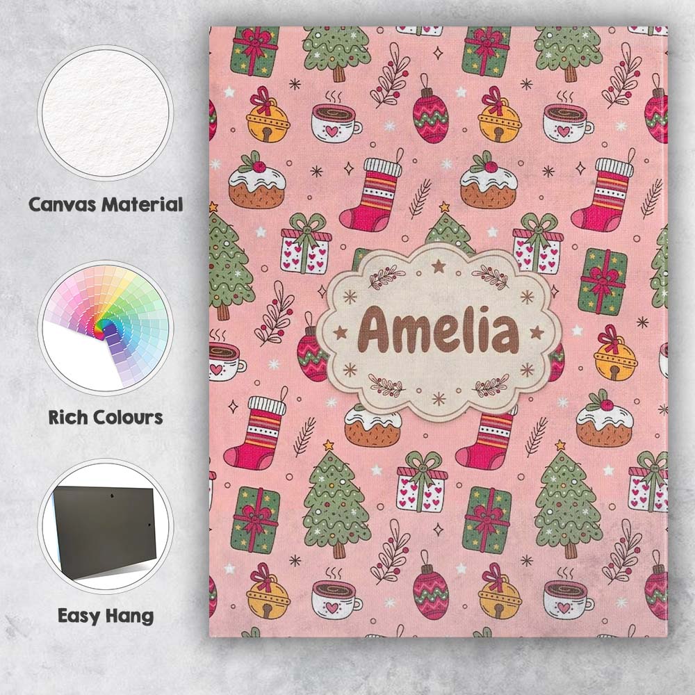 Personalised Name Cute Christmas Tree Custom  Unique Gift Idea Modern Room Accent Canvas Wall Art Print Decor Picture Ready to Hang