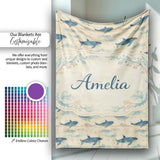Ocean Whale Seamless Pattern Distressed Beige Marine Animal Design  Personalised Custom Name Super Soft Fleece Blanket Bed Sofa Throw