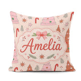 Custom Name Scandinavian Christmas Tree Candy Cane Star Seamless Square Filled Cushion Throw Pillow Sofa Bed Home Decor Zip Washable UK Made