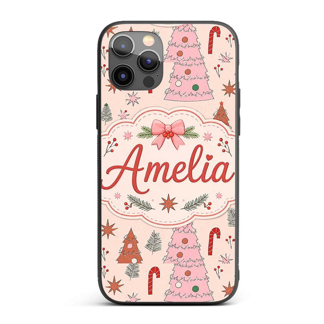 Scandinavian Christmas Tree Candy Printed Design Custom Name Protective Phone Case Mobile Cover Durable Everyday Smartphone Shock Resistant