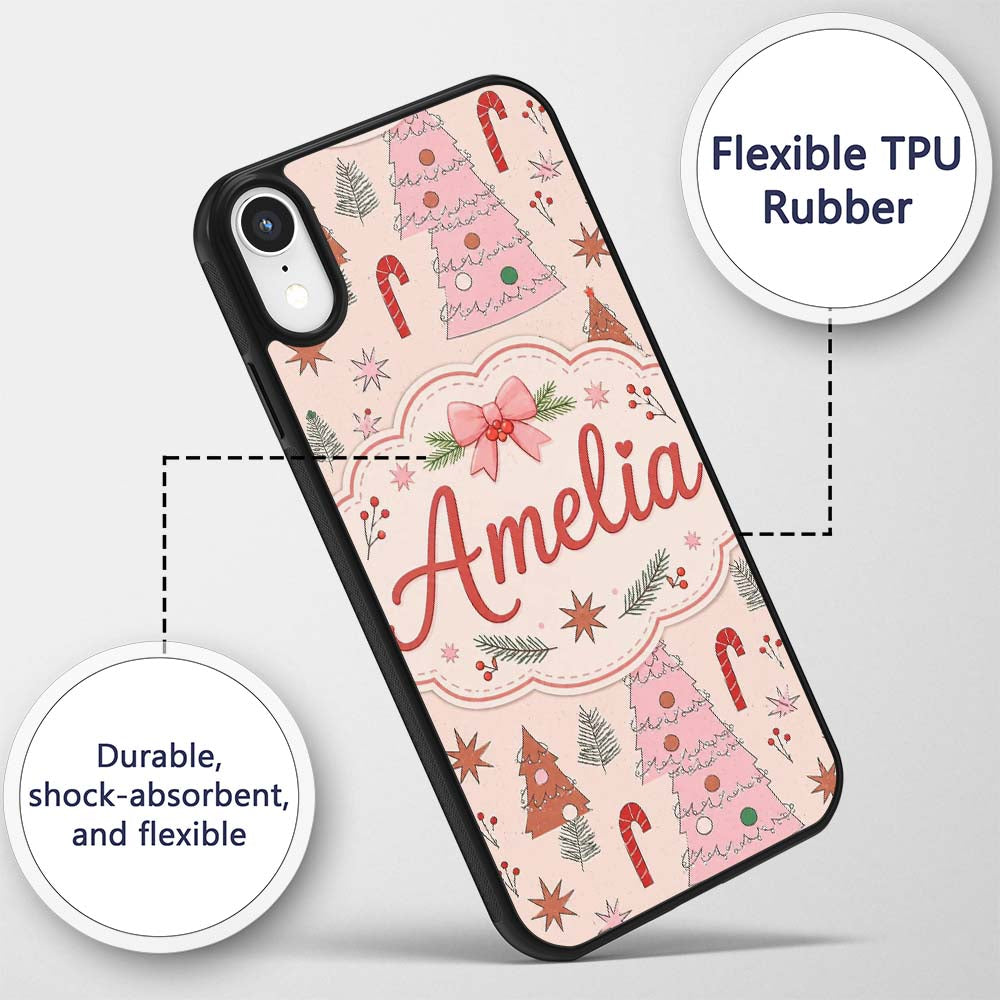 Scandinavian Christmas Tree Candy Printed Design Custom Name Protective Phone Case Mobile Cover Durable Everyday Smartphone Shock Resistant
