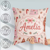 Custom Name Scandinavian Christmas Tree Candy Cane Star Seamless Square Filled Cushion Throw Pillow Sofa Bed Home Decor Zip Washable UK Made