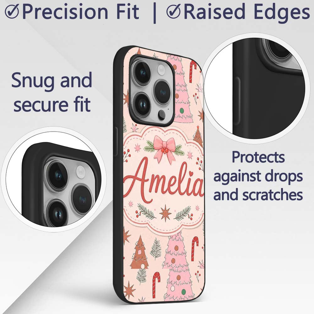 Scandinavian Christmas Tree Candy Printed Design Custom Name Protective Phone Case Mobile Cover Durable Everyday Smartphone Shock Resistant